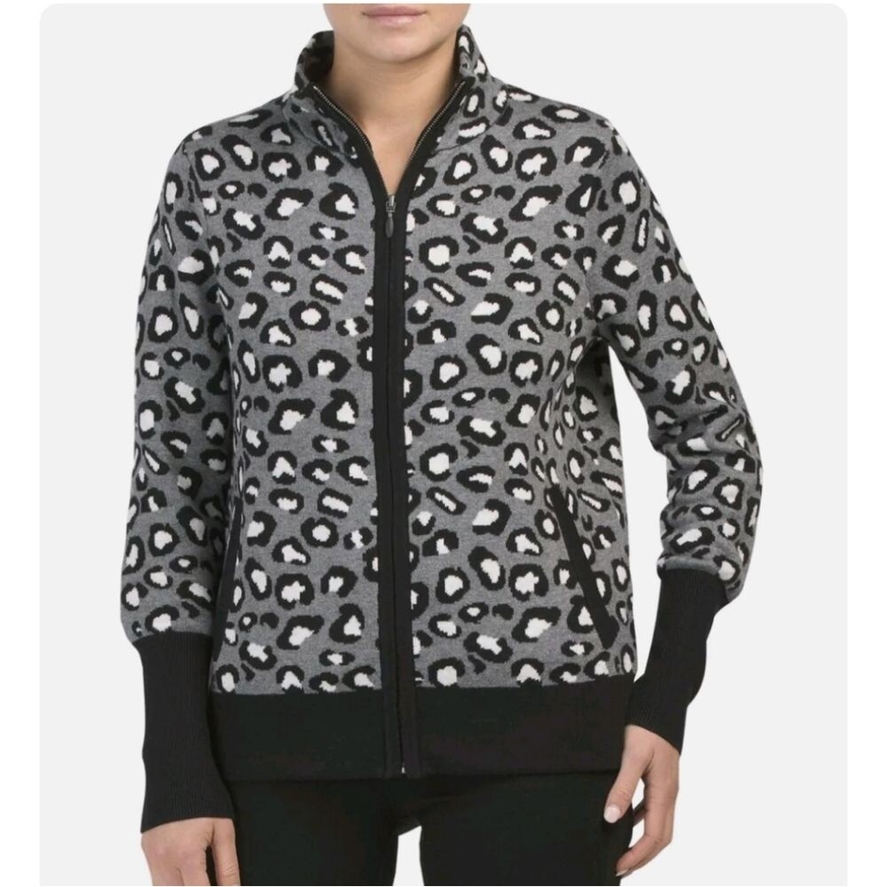 NWT Rachel Zoe Animal Print Leopard Zip down Cardigan Sweater
